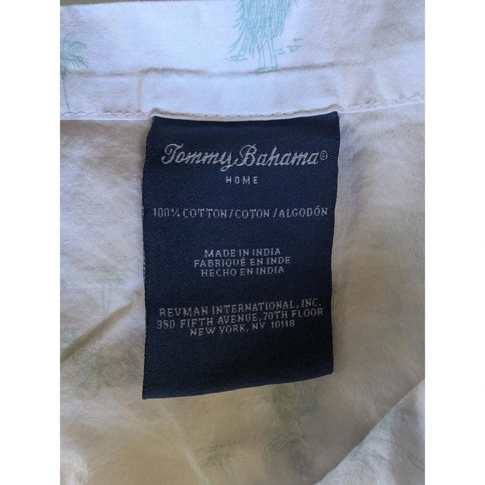 Tommy Bahama Queen Flat Sheet White w/ Aqua Hula Girl & Palm Tree Print OEKO-TEX